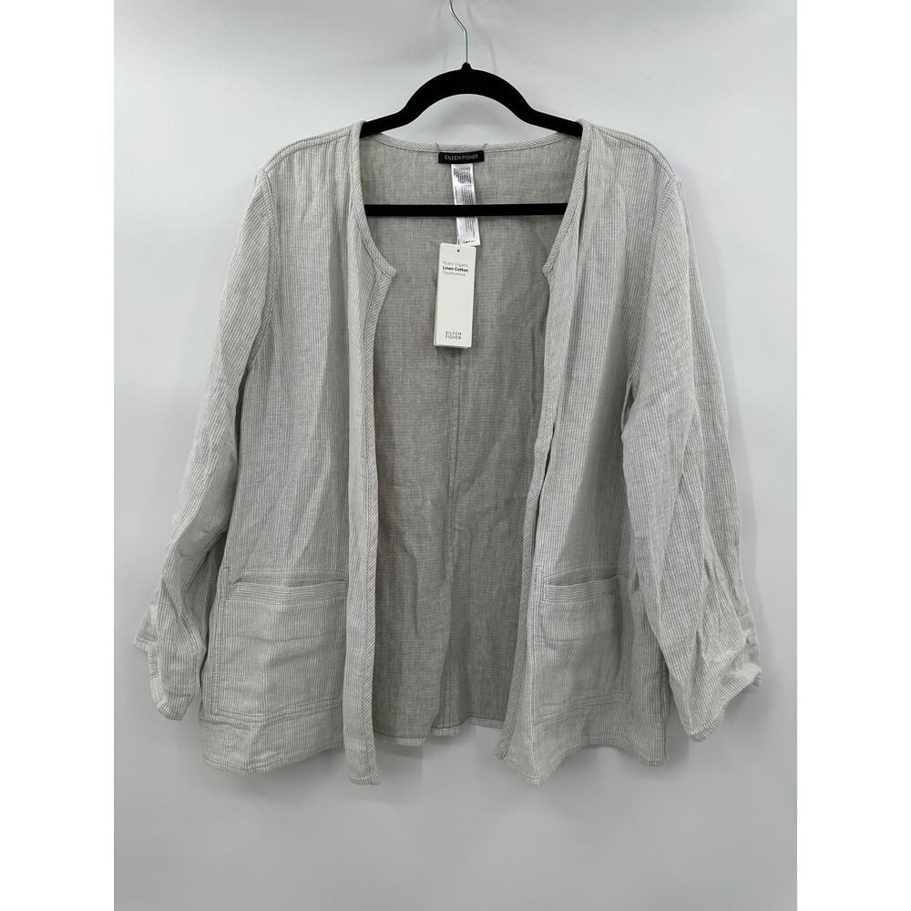 Eileen Fisher NWT Rustic Organic Linen Cotton Lightweight Jacket Gray Sz Large